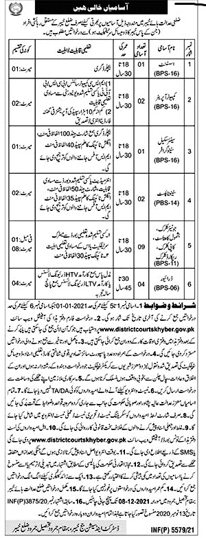 District and Session Court Khyber Latest  Jobs 2021 November Application Form Clerks & Others Latest