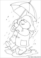 Paddington Bear coloring page playing in the rain