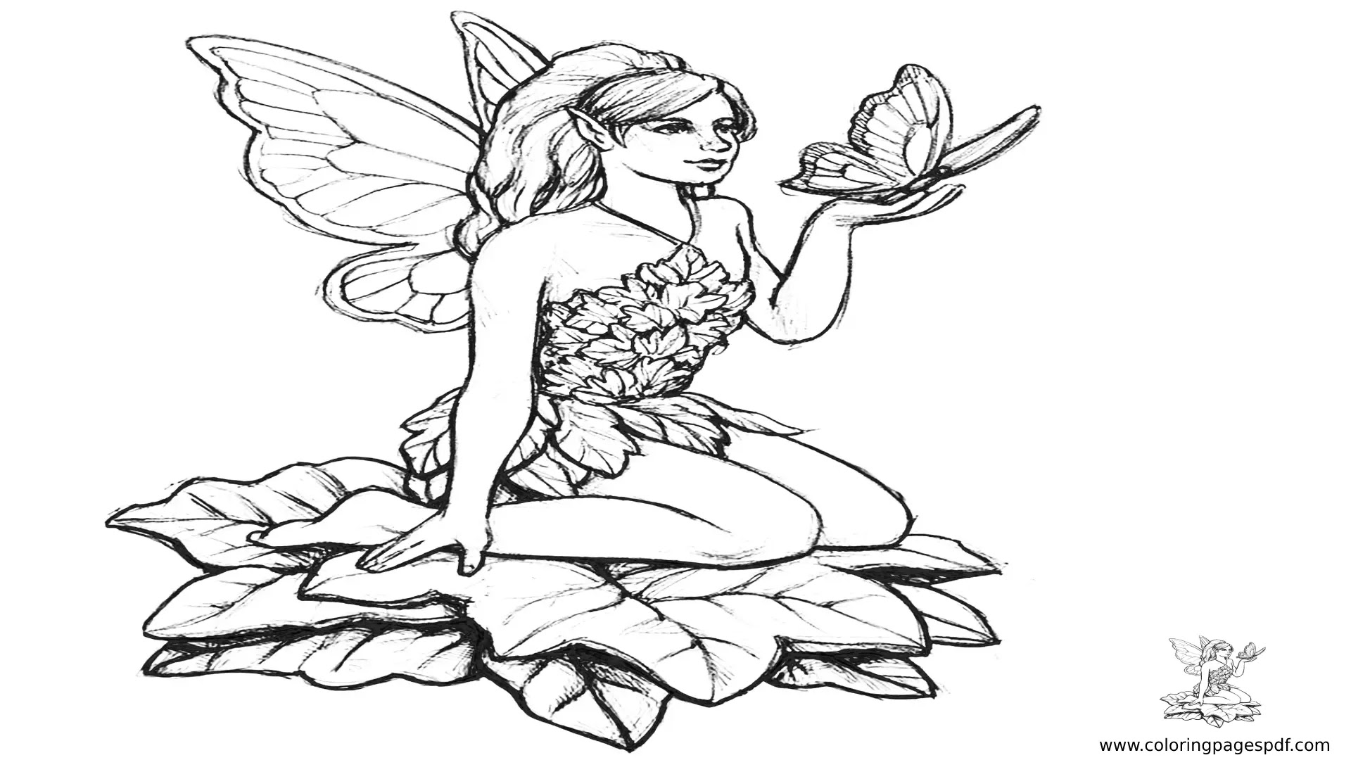 Coloring Pages Of A Realistic Fairy Holding A Butterfly