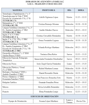Horarios de atención a familias 2024/2025