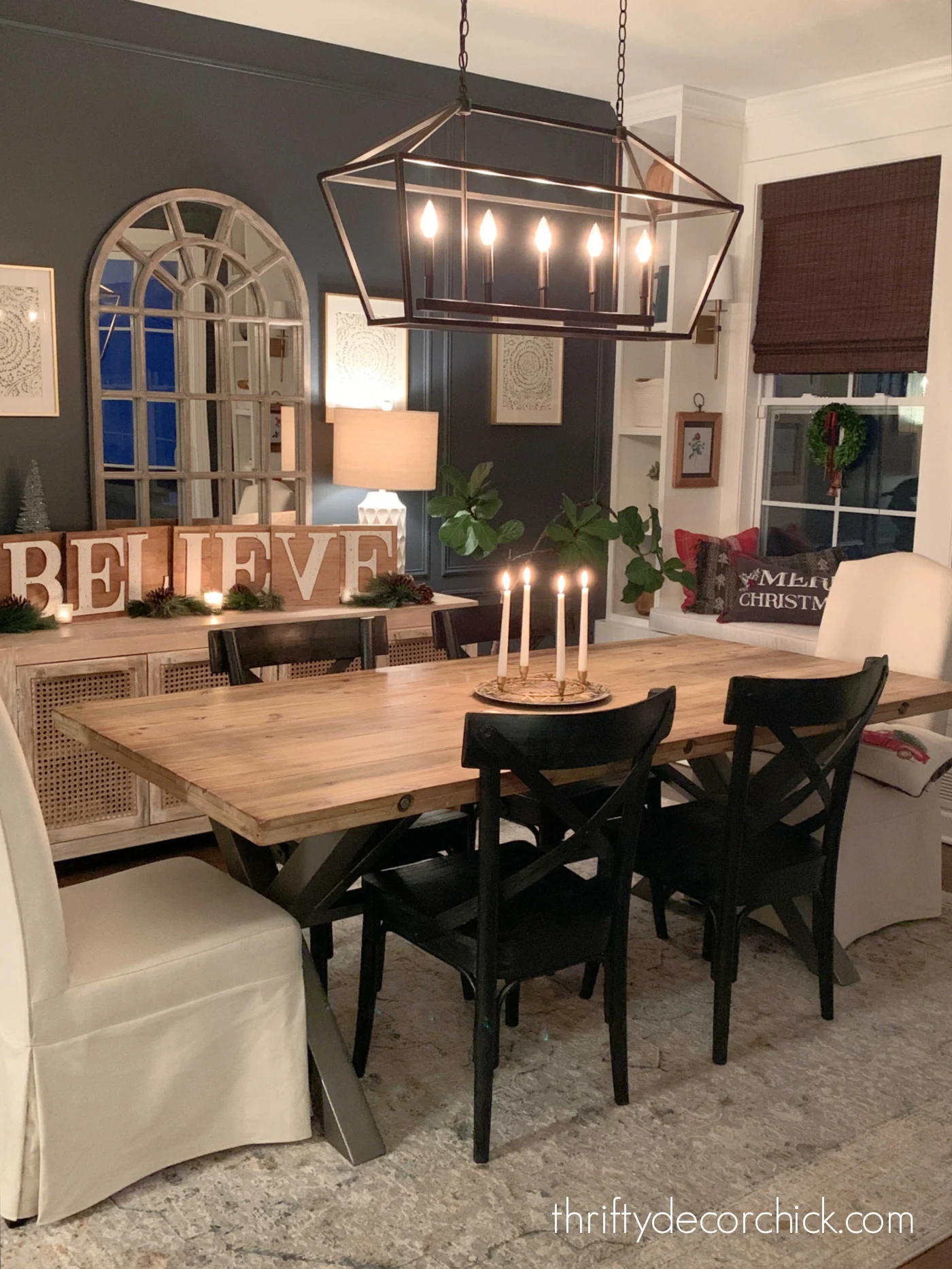 wood dining table black chairs