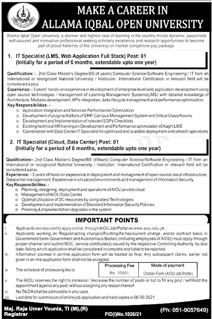 Allama Iqbal Open University Jobs - AIOU Jobs 2021