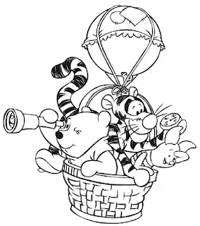 Winnie the Pooh and friends in a hot air balloon