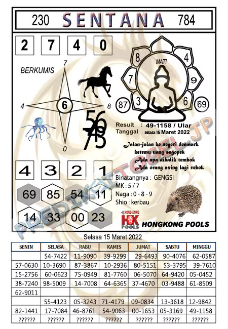 Syair Sentana HK Hari Ini 15-03-2022