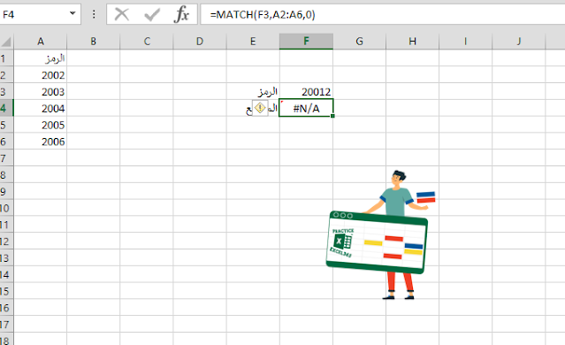 شرح صيغة الدالة MATCH في برنامج مايكروسوفت Excel