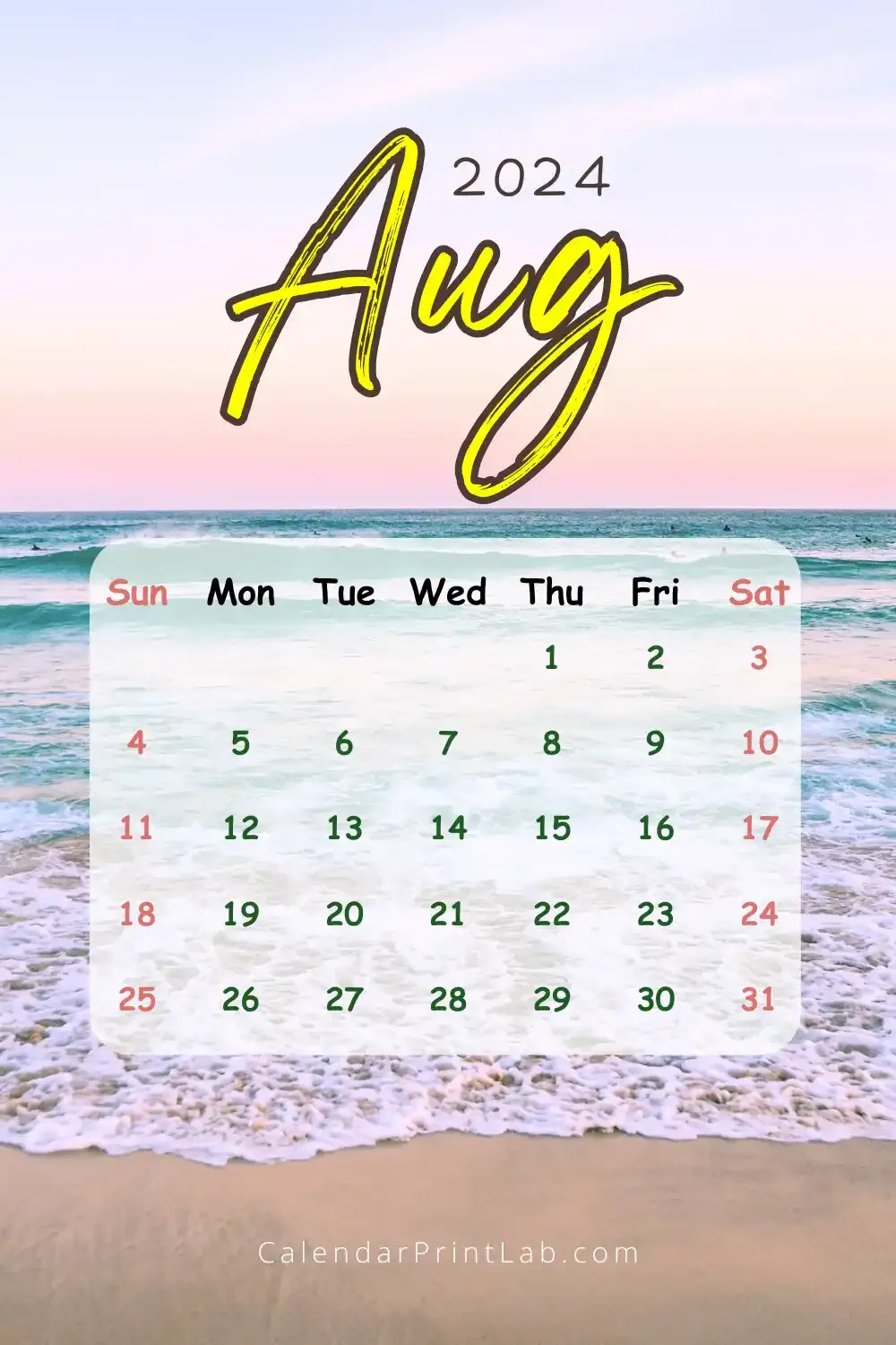 iPhone August 2024 Calendar Beach Wallpaper