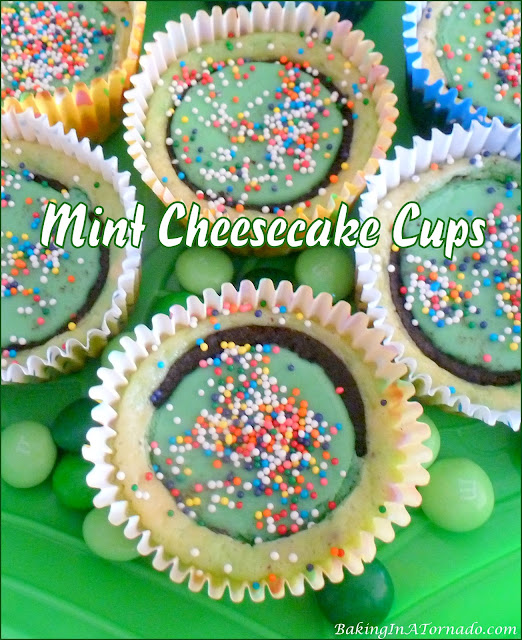 Mint Cheesecake Cups, individual chocolate mint dessert cups. | recipe developed by www.BakingInATornado.com | #recipe #dessert