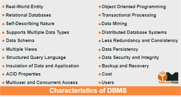 Characteristics of DBMS