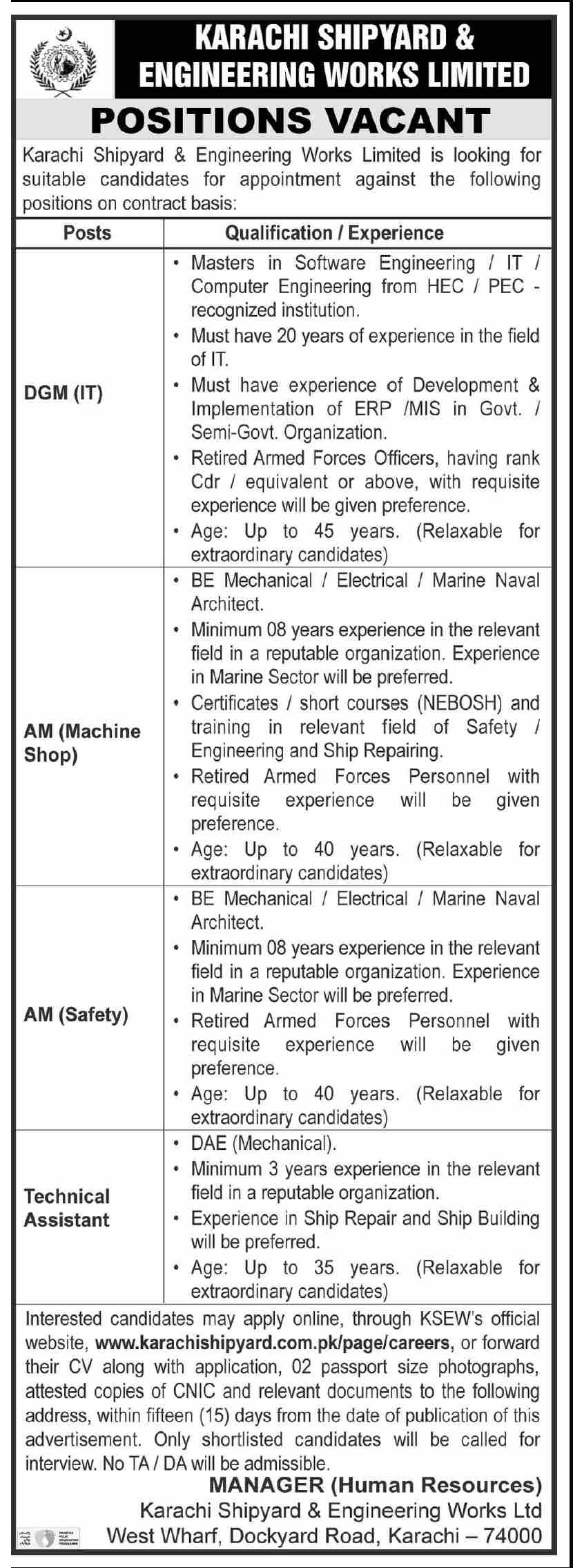 Karachi Shipyard and Engineering Works Limited Jobs 2022