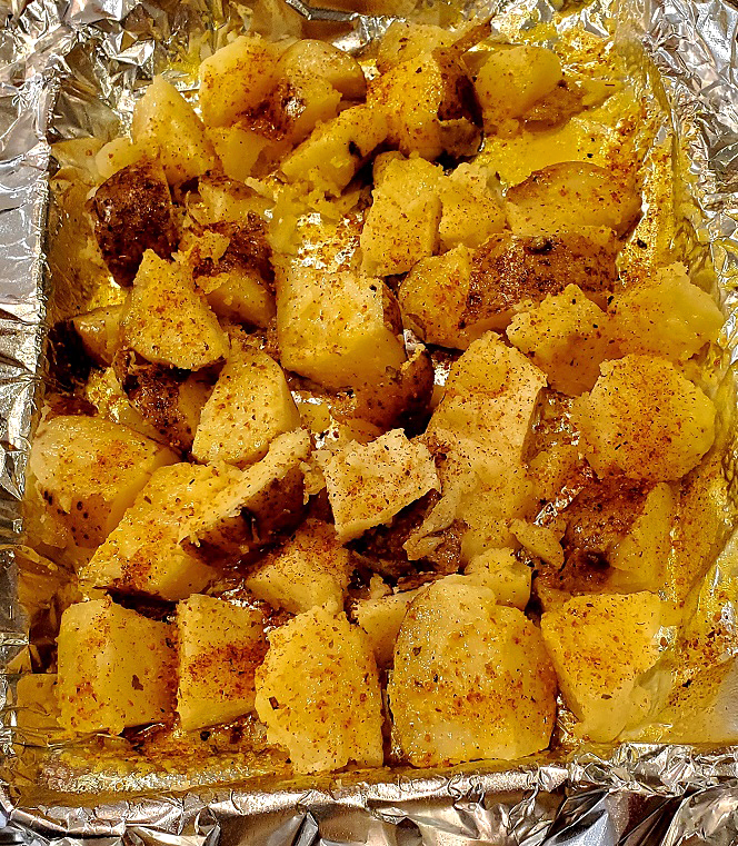 baked and boiled cajun coated potatoes