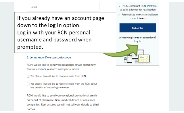 screen-shot showing the log in option on the right-hand-side of the page