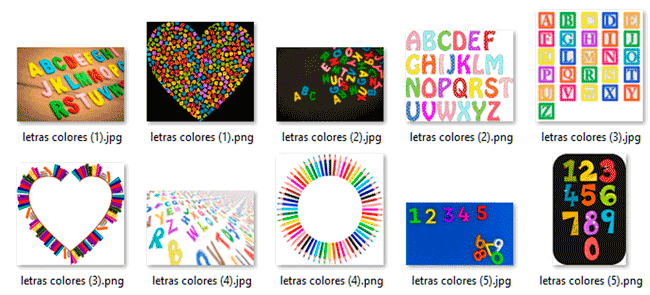 Letras de colores para infografías educativas