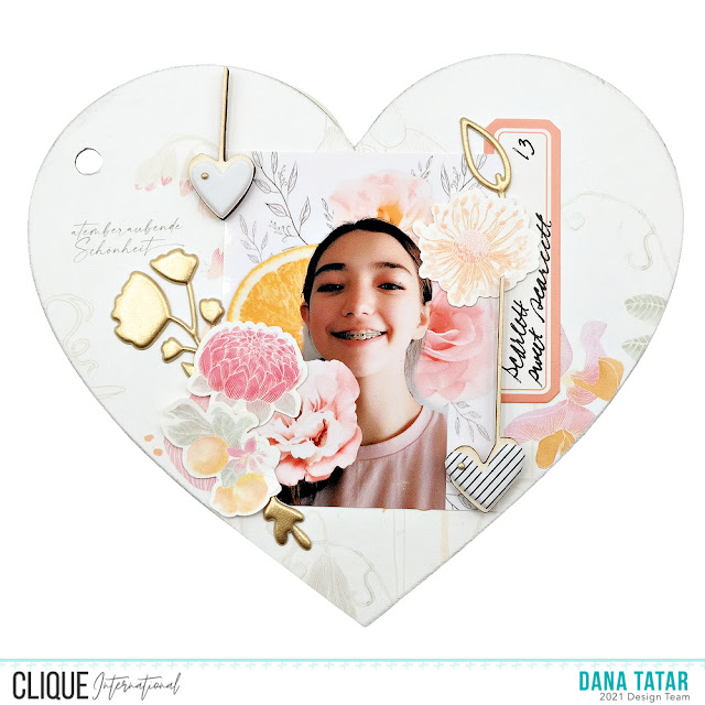 Chipboard Heart Album Page with Chipboard, Washi Tape, Die-Cut, and Sticker Embellishments