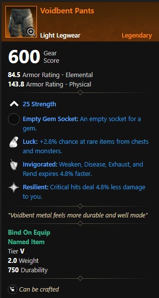 Legendary armor through crafting