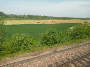 Luxembourg countryside viewed from train.