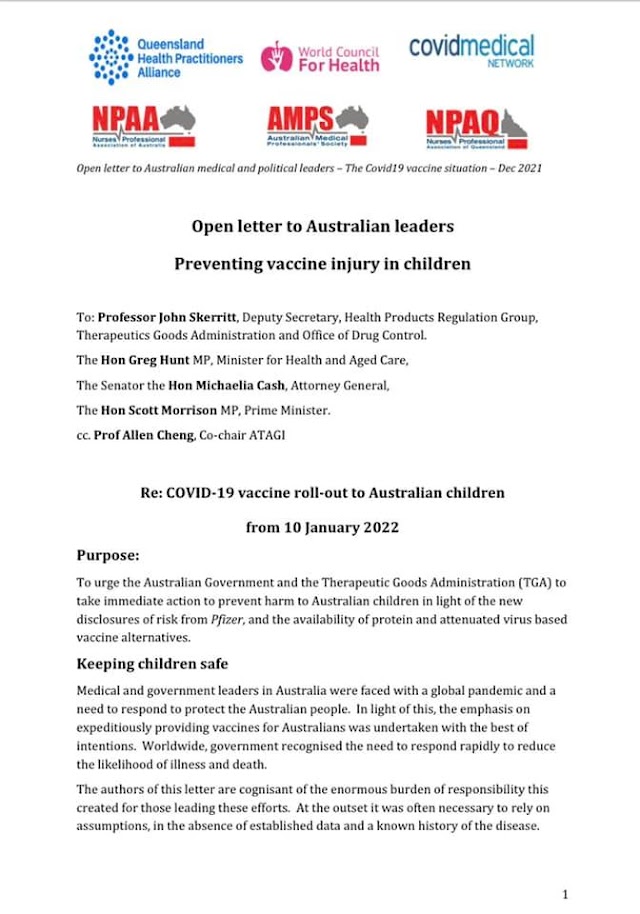 Open letter to Australian Medical and Political Leaders - The Covid19 Vaccine Situation