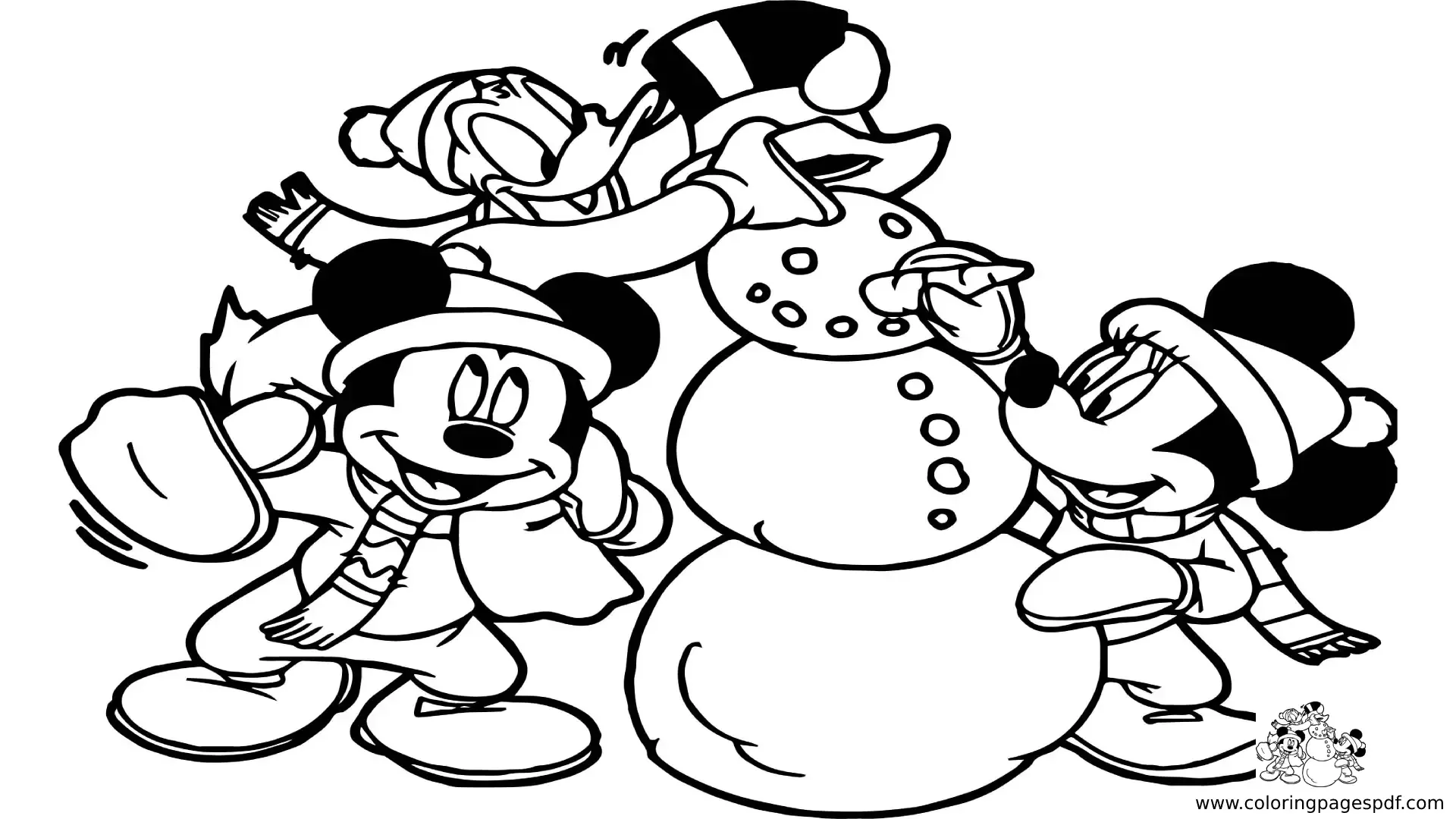 Coloring Pages Of Mickey Mouse And Friends Making Snowman