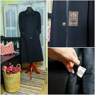 DELMOND- 80% lână virgină,20% alpaca- Palton retro bleumarin închis,anii' 90,măr.L/XL-46-48,......100 Ron