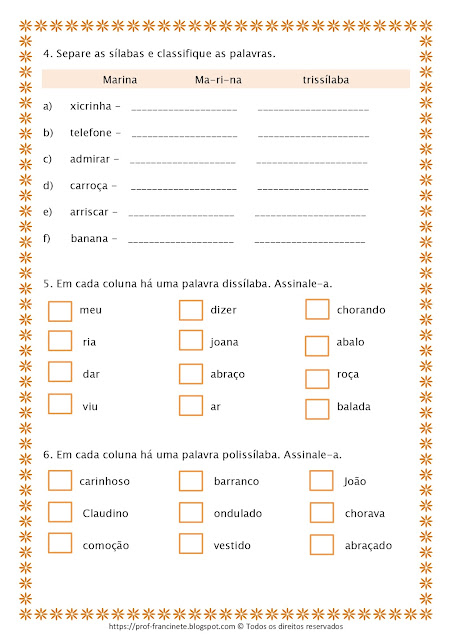 Atividades de Português – Sílabas 4º e 5º ano