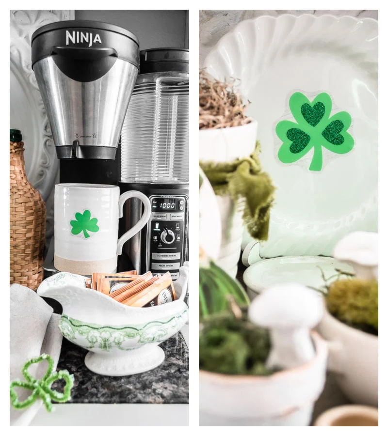 cup and plate with shamrock window clings