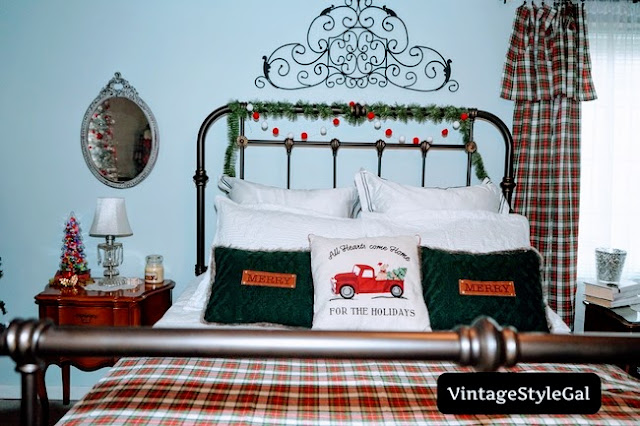 Brass bed with Christmas decor