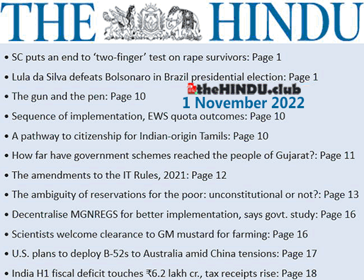 What UPSC Exam Aspirnts should read today in The Hindu Newspaper on 1 November 2022