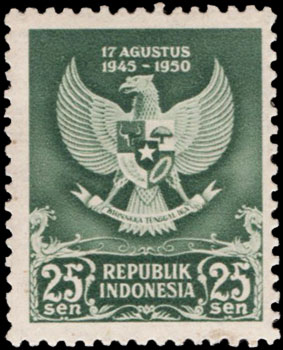 Indonesian Postage Stamp I-7 The 5th Anniversary of Independence 25 sen 1950