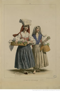 Название :  Costume des Eaux-Bonnes [Deux jeunes bouquetières] Автор  :  Devéria, Eugène (1805-1865). Illustrateur
