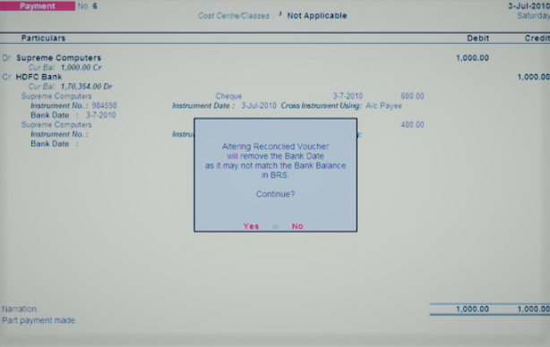 bank reconciliation in tally in hindi