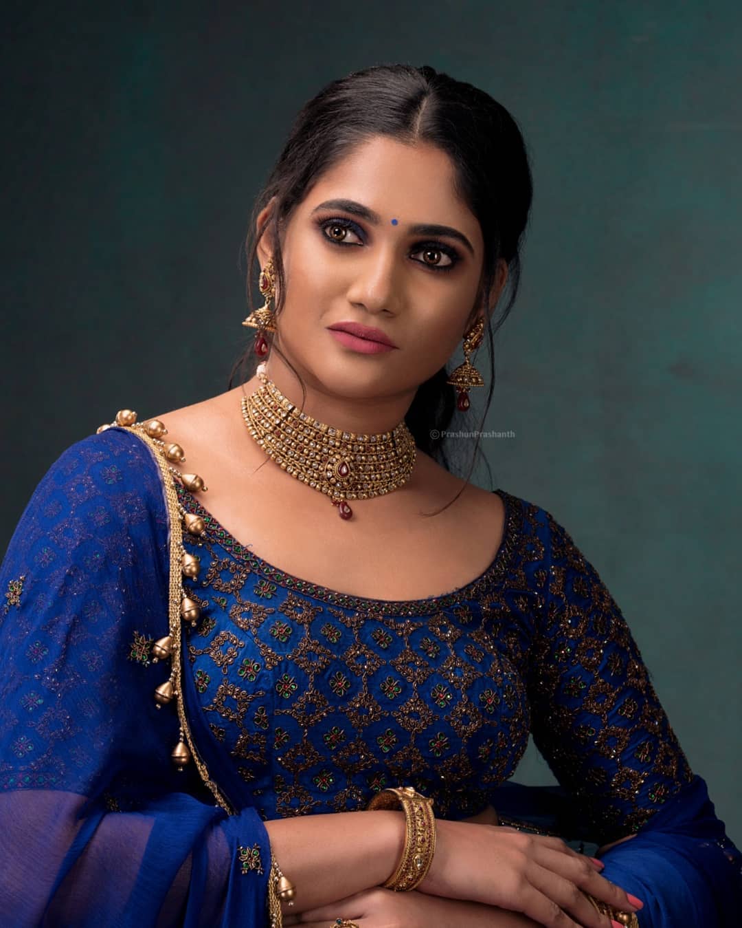 Actress Losliya Mariyanesan Latest Photos In Blue Lehenga