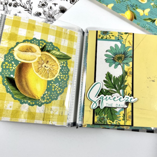 Sweet Life Scrapbook Album page with lemons, doily, & flower