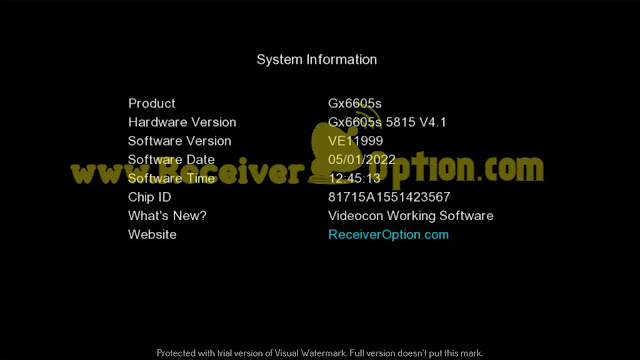 GX6605S 5815 V4.1 VIDEOCON OK NEW SOFTWARE WITH YACAST OPTION 05 JANUARY 2022