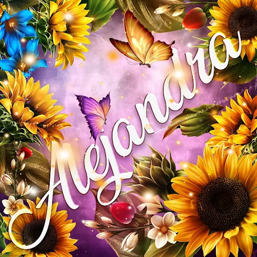 imágen con el nombre juliana con fondo de girasoles y mariposas para descargar gratis