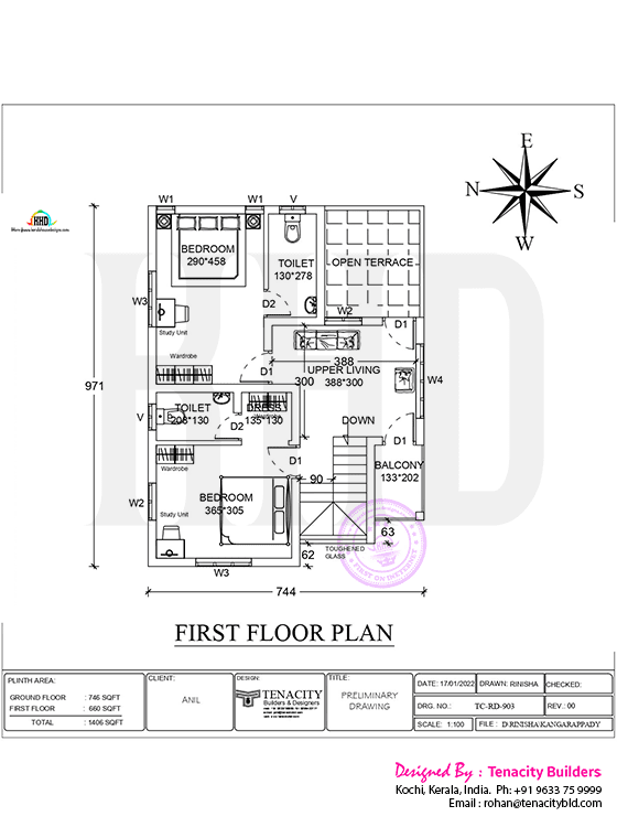 First floor plan drawing of villa