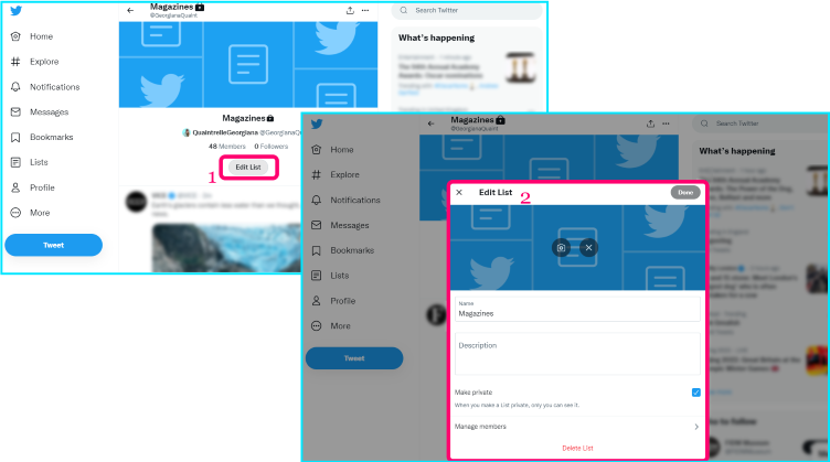 how to create private twitter list, secret twitter list, how to use twitter list, add account to twitter list, delete twitter list, how to twitter