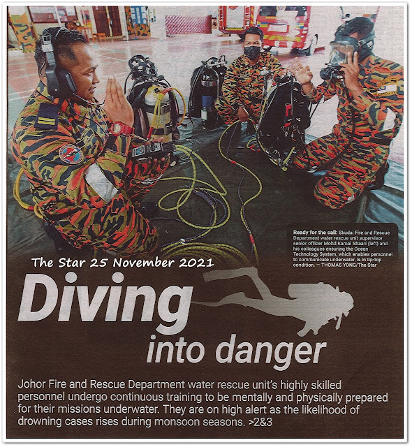 Diving into danger ; Remaining calm in the face of hazards - Keratan akhbar The Star 25 November 2021