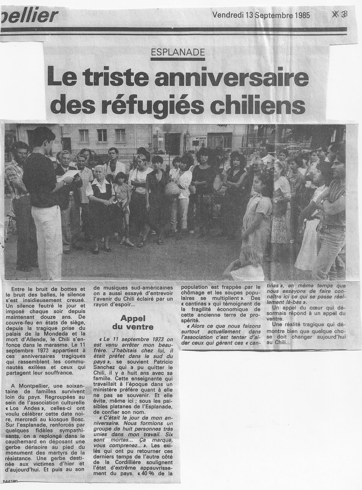 Midi Libre - Septembre 1985 -  Patricio SANCHEZ-ROJAS -