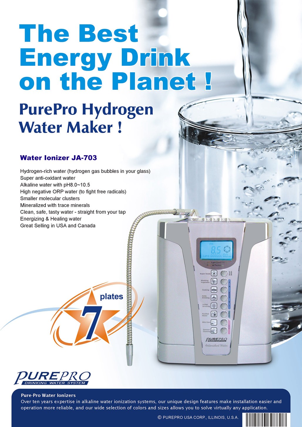 PurePro Water Ionizer JA-703 - PurePro's most powerful antioxidant machine - same as kangen water Engaic SD501 and kangen K8.