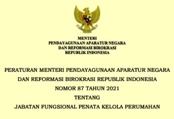 Permenpan Nomor 87 Tahun 2021 Tentang Jabatan Fungsional Penata Kelola Perumahan