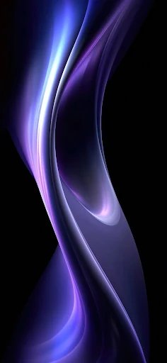 High-definition phone wallpaper showcasing a dynamic violet swirl design with sleek light reflections on a deep black background, ideal for a stylish and contemporary smartphone display.