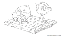 Hilda and Wood Man on a raft coloring page