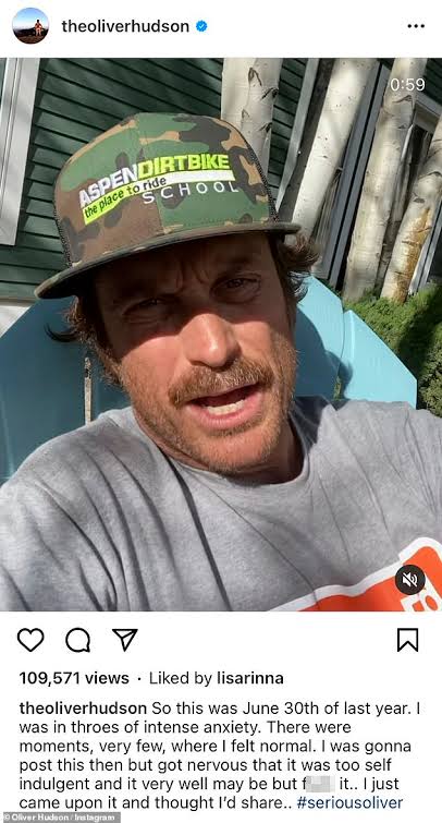 After Stopping His Medication, Oliver Hudson Posted A Video Of Himself Experiencing Severe Anxiety