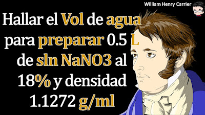 Si tenemos 0.500 litros de NaNO3 al 18.0% y densidad 1.1272 g/ml ¿Qué volumen  en mililitros de agua se precisa?