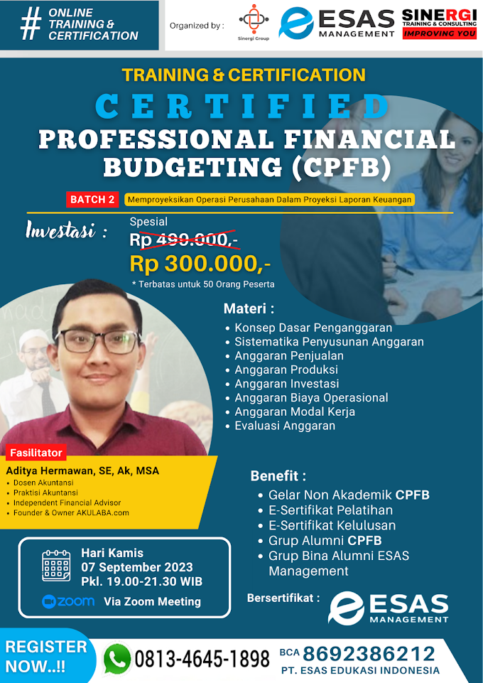 WA.0813-4645-1898 | Certified Professional Financial Budgeting (CPFB) 7 September 2023