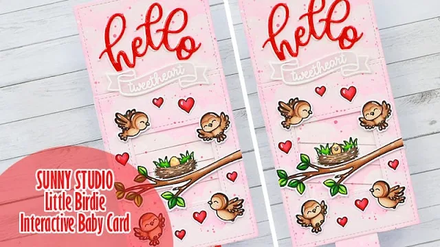 Sunny Studio Stamps: Little Birdie Birds with Tree Branch Interactive Picture Changer Hello Card & Video Tutorial by Marine Simon