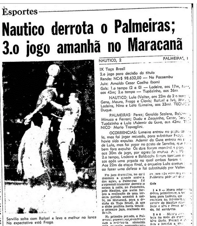 Folha de São Paulo Palmeiras Náutico 1967