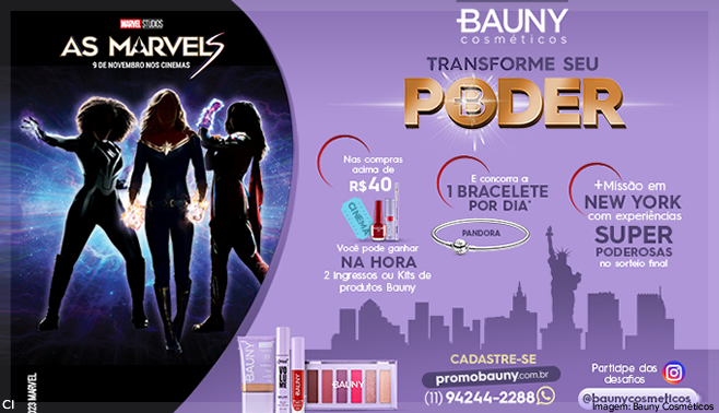 Bauny Cosméticos une força com o universo de As Marvels, da Marvel Studio