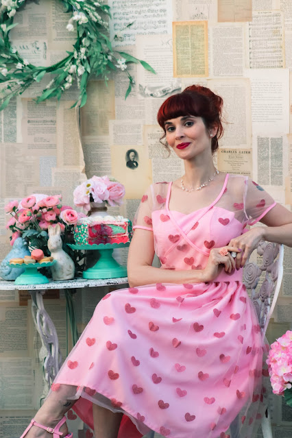 Magnolia Place Light Pink & Sparkling Hearts Dorothy Swing Dress from Unique Vintage