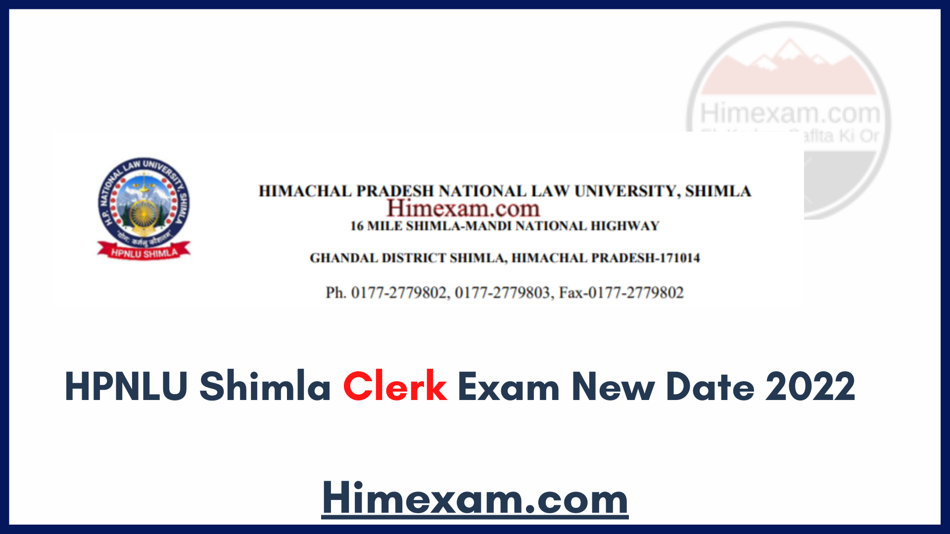HPNLU Shimla Clerk Exam New Date 2022