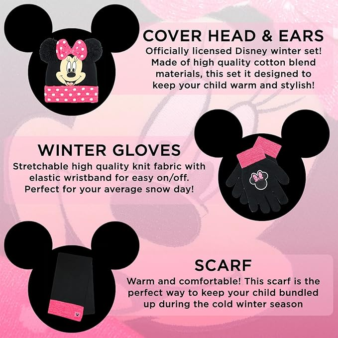 Minnie Mouse Kid’s Winter Hat Snow Gloves and Scarf          for Girls